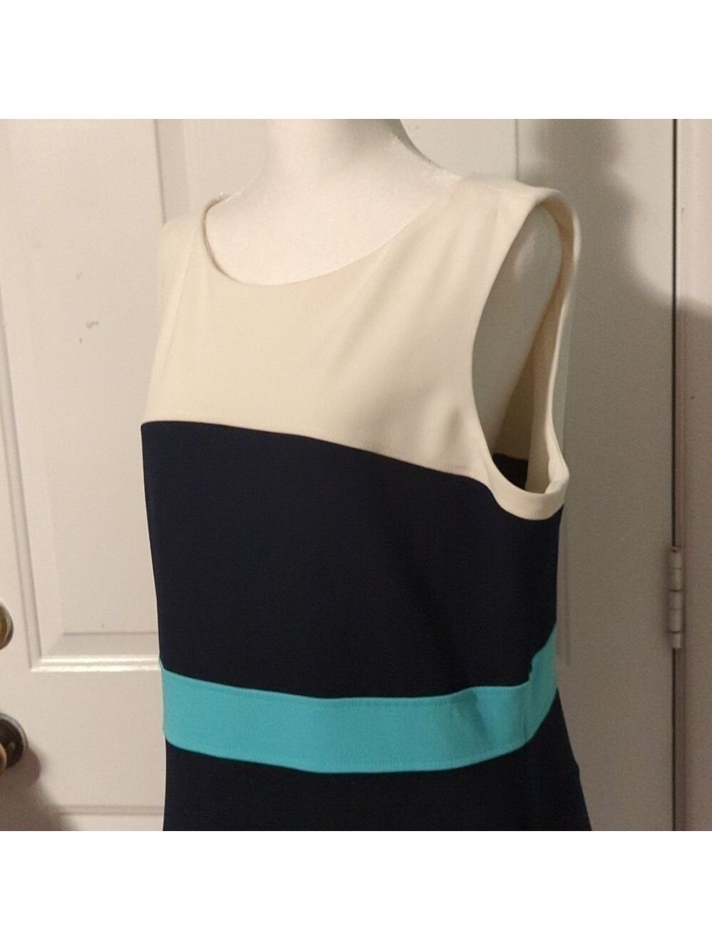Tommy Hilfiger A Line Dress Navy Teal Cream Size 16 - Picture 3 of 14